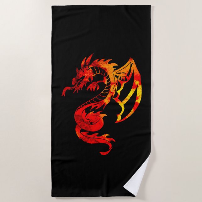Red Fire Dragon Beach Towel (Front)