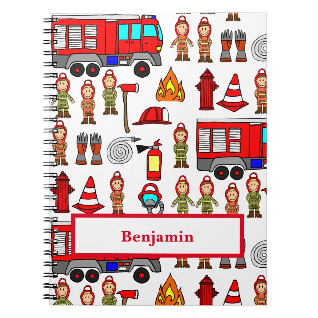 Red Fire Engine & Fire Fighters Notebook (Front)