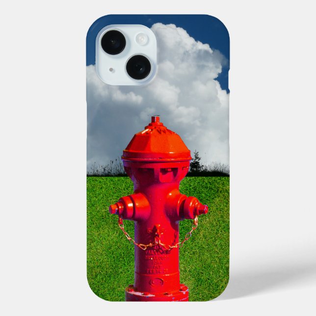 Red Fire Hydrant, Grass, Cloudy Sky Case-Mate iPhone Case (Back)