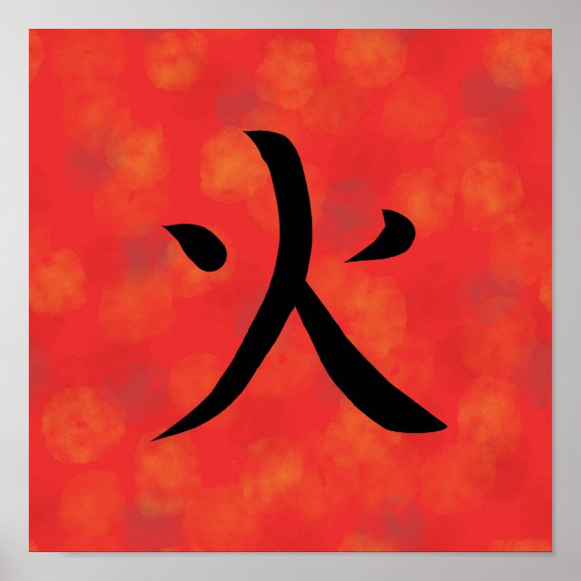 Red Fire Kanji Japanese Calligraphy Poster (Front)