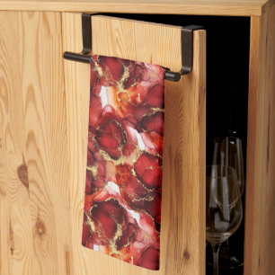 Red Fire Pattern Tea Towel