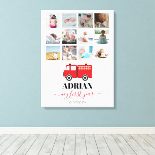 Red Fire Truck Baby First Year Photo Collage Canvas Print