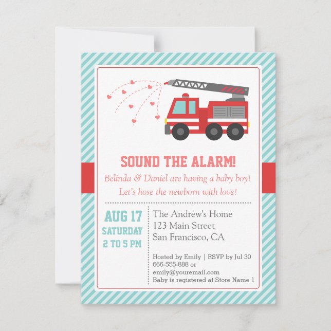 Red Fire Truck Baby Shower Party Invitation (Front)