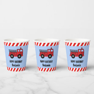 Red Fire Truck Birthday Paper Cups