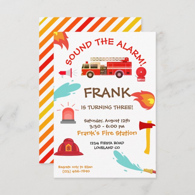  Red Fire Truck  Birthday Party Invitation (Front/Back)