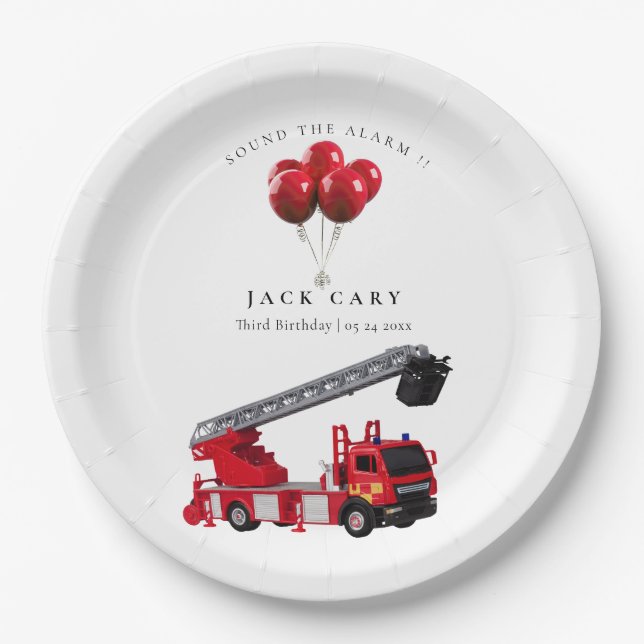 Red Fire Truck Birthday Party Paper Plate (Front)