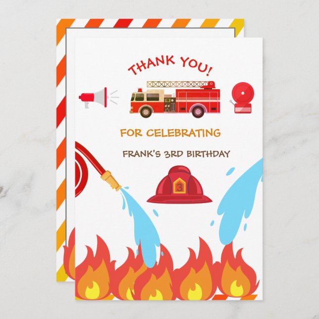 Red Fire Truck Birthday Party Thank you (Front/Back)