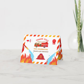 Red Fire Truck Birthday Party Thank you Card