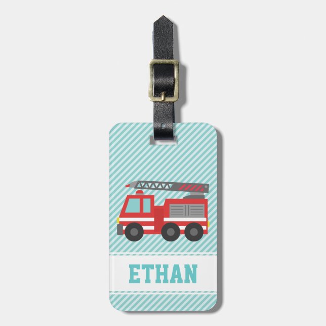 Red Fire Truck Boys Personalised Luggage Tag (Front Vertical)