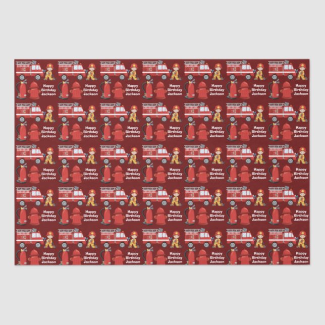Red Fire Truck Custom Kids Firefighting Birthday Tissue Paper (Front)