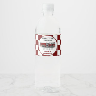 Red Fire Truck Fireman Boys Birthday Car party Water Bottle Label