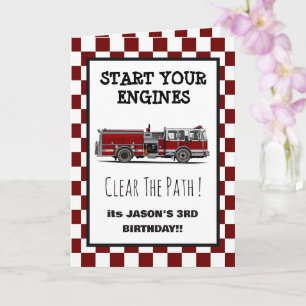 Red Fire Truck Fireman Boys Birthday Invitation