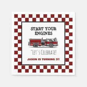 Red Fire Truck Fireman Boys Birthday Thank You Car Napkin