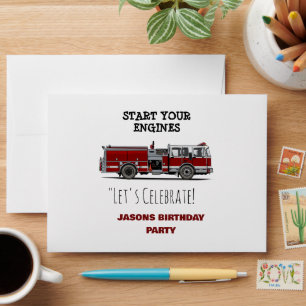 Red Fire Truck Fireman Boys Birthday welcome sign Envelope