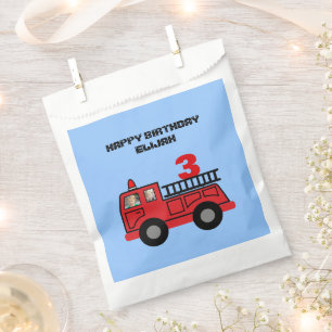 Red Fire Truck Kid's Birthday Photo Custom Party Favour Bags