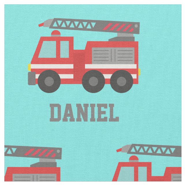 Red Fire Truck Kids Decorative Fabric (Close Up)