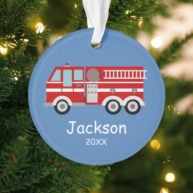 Red Fire Truck Kids Personalised Christmas Ornament (Creator Uploaded)