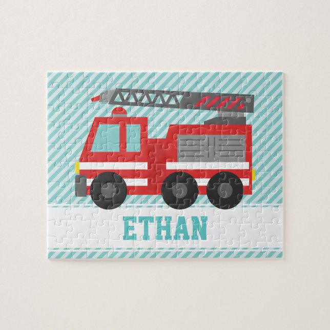 Red Fire Truck Kids Personalised Jigsaw Puzzle (Horizontal)