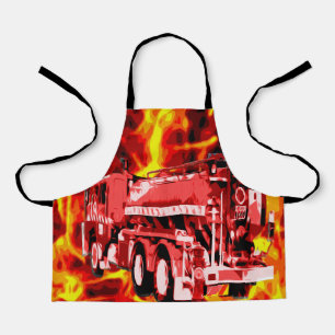 Red Fire Truck Oil Paint, Kids Full Print Apron