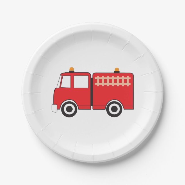 Red Fire Truck Paper Plate (Front)