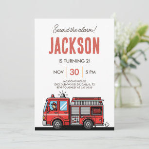Red Fire Truck Party Décor Custom Kids Birthday Invitation