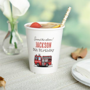 Red Fire Truck Party Décor Custom Kids Birthday Paper Cups