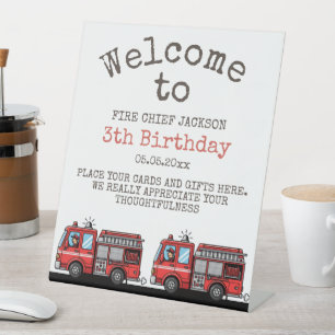 Red Fire Truck Party Décor Custom Kids Birthday Pedestal Sign