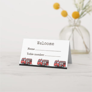 Red Fire Truck Party Décor Custom Kids Birthday Place Card