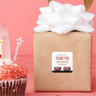 Red Fire Truck Party Décor | Custom Kids Birthday Square Sticker