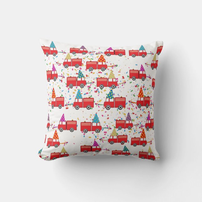Red Fire Truck Party Pattern Cushion (Front)
