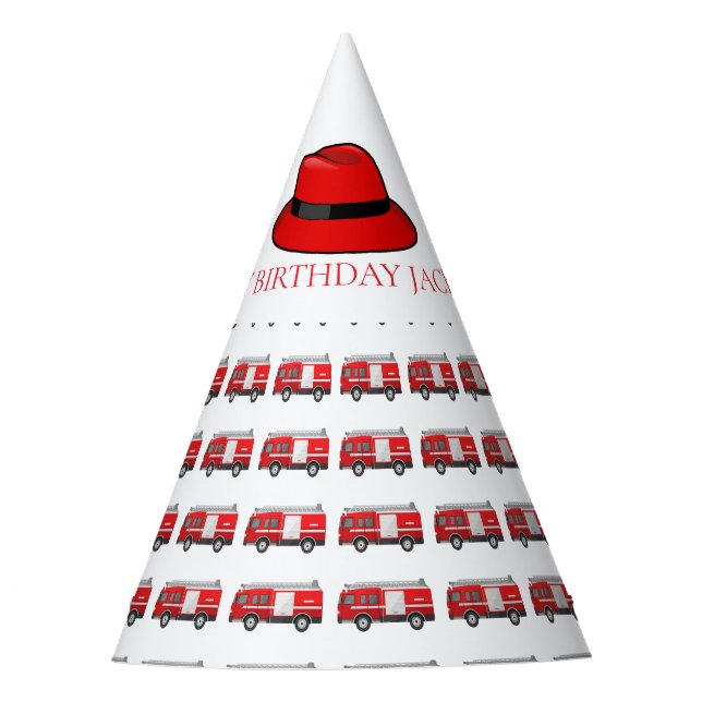 Red Fire Truck Party Pattern Party Hat (Front)
