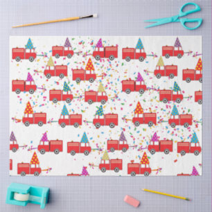 Red Fire Truck Party Pattern  Tissue Paper