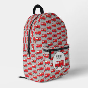 Red Fire Truck Pattern Customised Boys Name Printed Backpack
