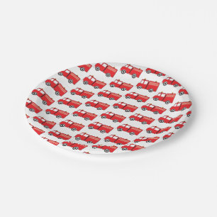 Red Fire Truck Pattern Paper Plate