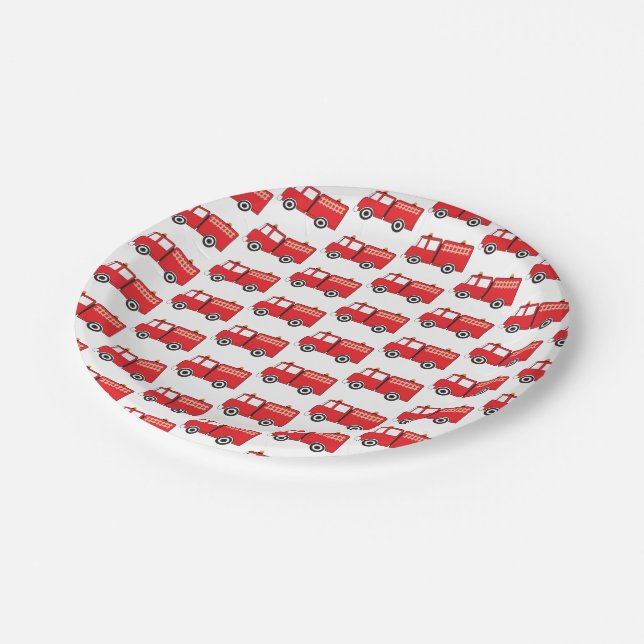 Red Fire Truck Pattern Paper Plate (Angled)