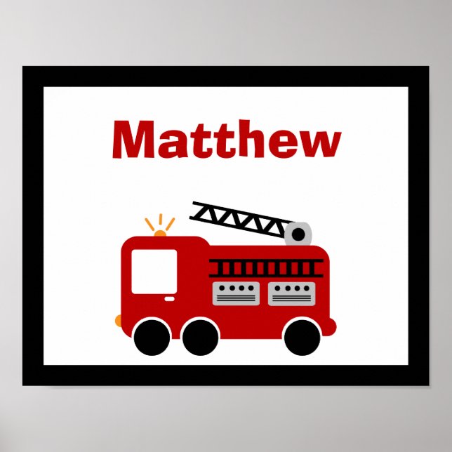 Red Fire Truck Personalised Name Wall Art (Front)
