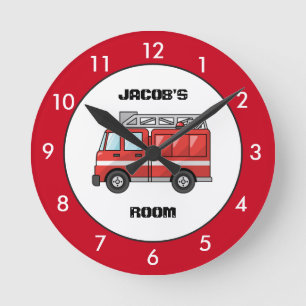 Red Fire Truck Personalised Round Clock