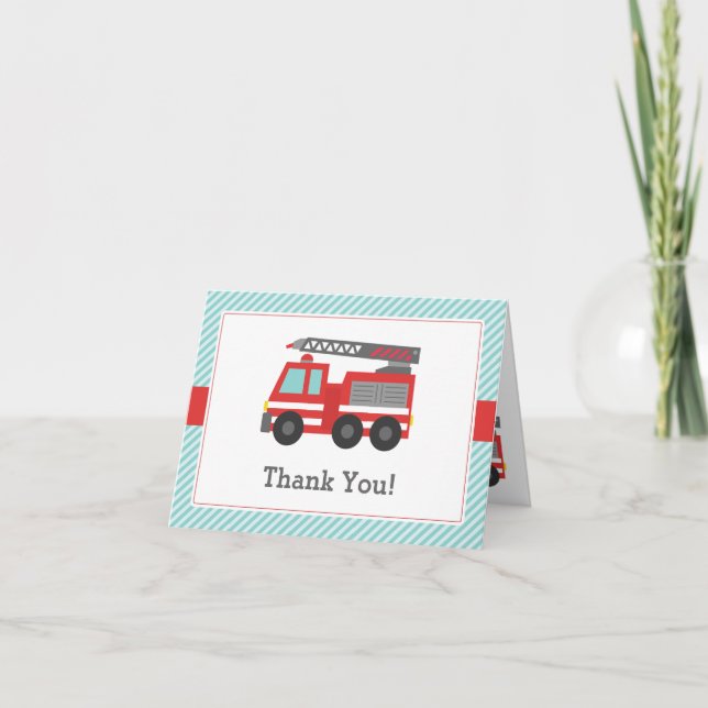 Red Fire Truck Thank You Note (Front)