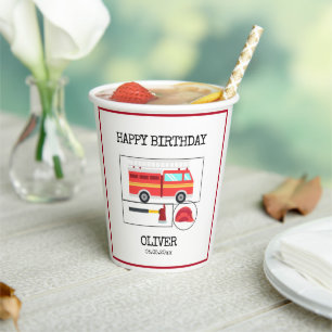 Red Fire Truck   Theme Kids Birthday Paper Cups