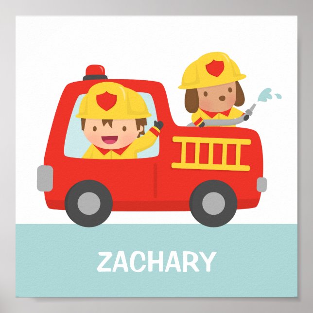 Red Fire Truck with Fire fighter Boys Room Decor (Front)