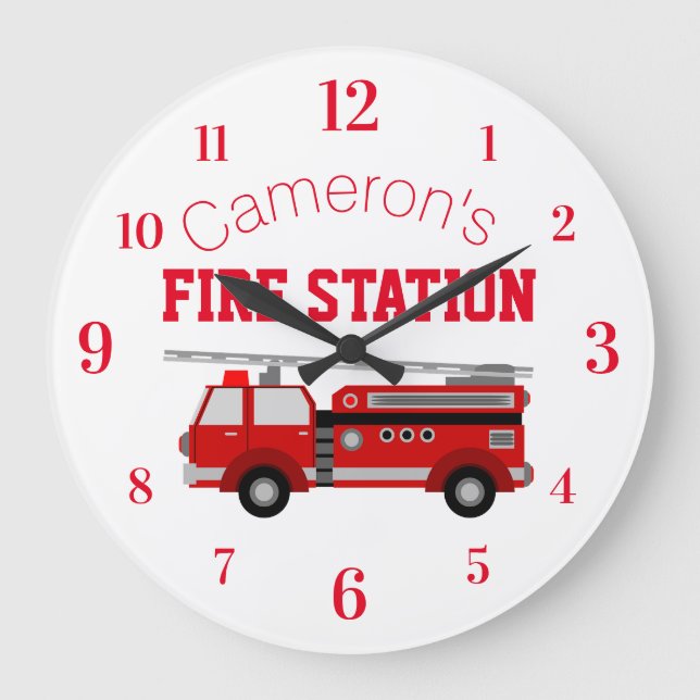 Red Fire Truck with Your Own Custom Name Large Clock (Front)