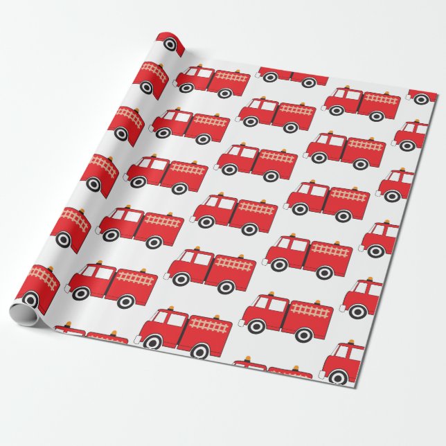 Red Fire Truck Wrapping Paper (Unrolled)