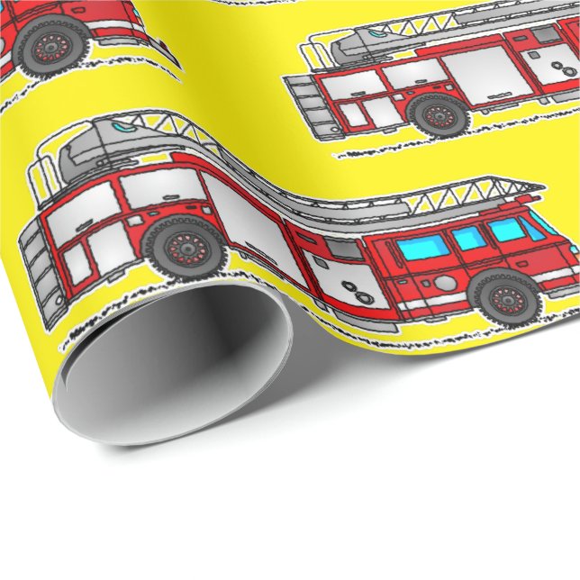 Red Fire Truck, Yellow Wrapping Paper (Roll Corner)