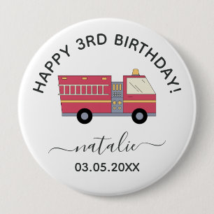 Red Firefighter Alarm Firetruck Birthday Supplies 10 Cm Round Badge