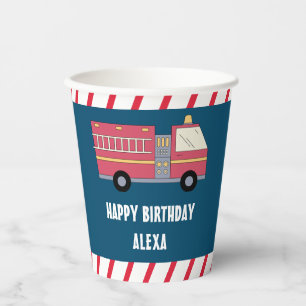 Red Firefighter Alarm Firetruck Birthday Supplies Paper Cups