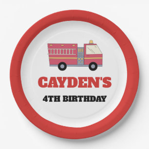 Red Firefighter Alarm Firetruck Birthday Supplies Paper Plate