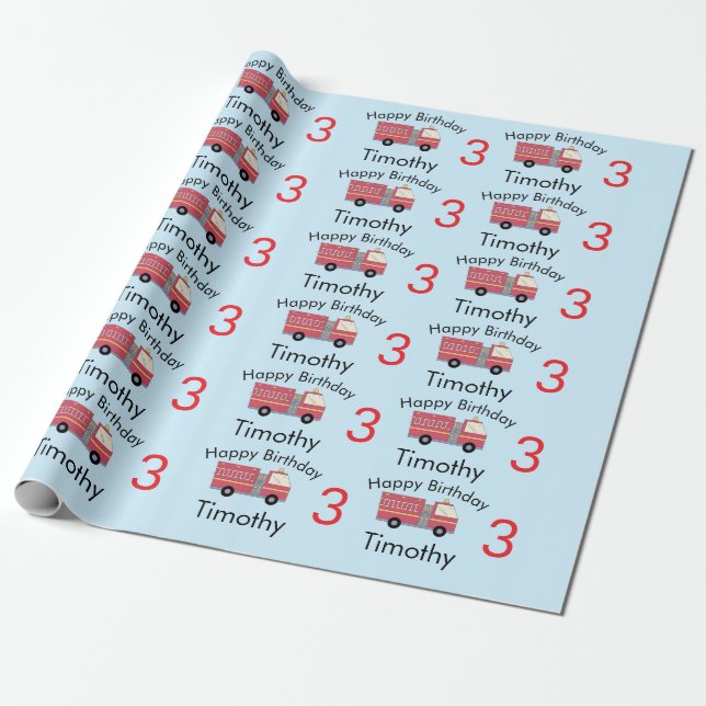 Red Firefighter Alarm Firetruck Birthday Supplies Wrapping Paper (Unrolled)