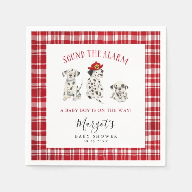 Red Firefighter Puppy Baby Shower Napkin (Front)