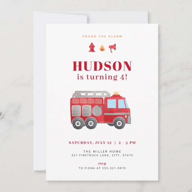 Red Firetruck Birthday Invitation Template (Front)
