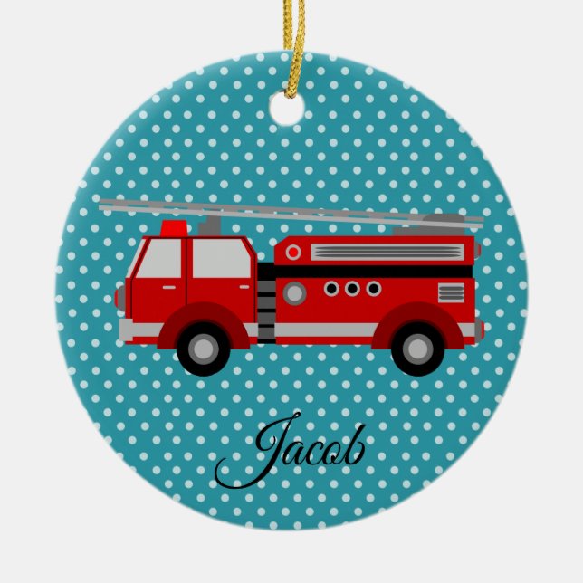 Red Firetruck Ceramic Tree Decoration (Front)